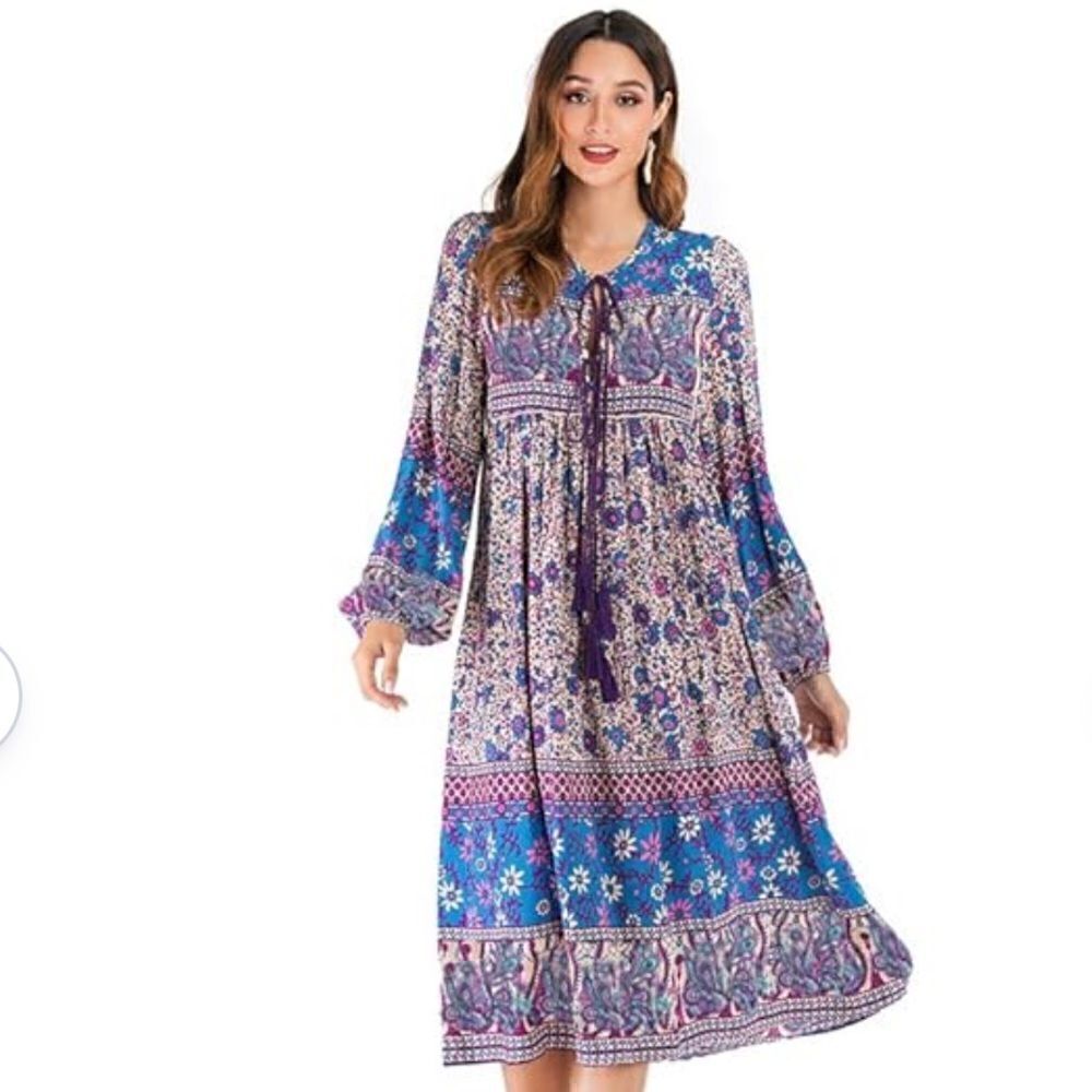 R. VIVIMOS PURPLE PRINTED MIDI DRESS-SIZES (4/6)